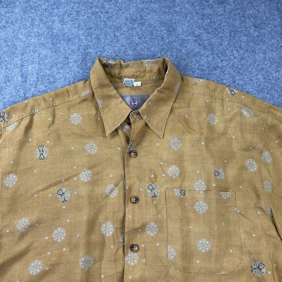 Vintage Territory Ahead Shirt Mens XL Brown Lyocell Hawaiian Button Front 90s - Picture 2 of 10
